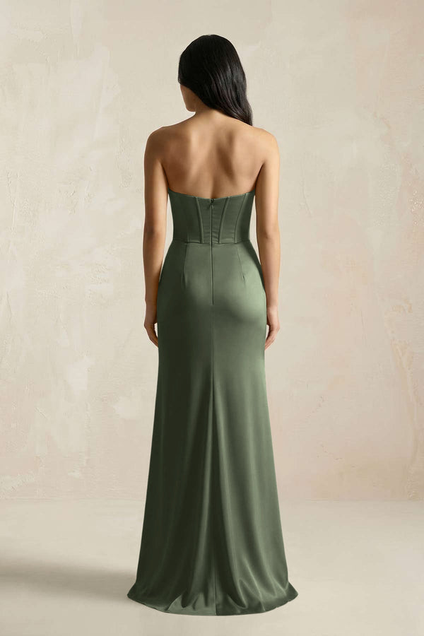 Sweetheart Corset Ruched Bridesmaid Dress in Thyme - KISS BRIDAL Bridesmaid Dresses
