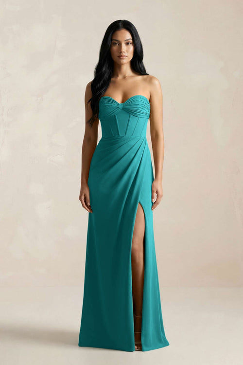 Sweetheart Corset Ruched Bridesmaid Dress in Turquoise - KISS BRIDAL Bridesmaid Dresses