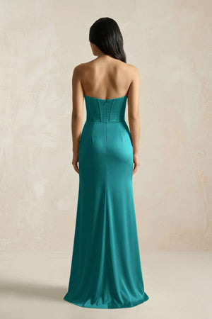 Sweetheart Corset Ruched Bridesmaid Dress in Turquoise - KISS BRIDAL Bridesmaid Dresses
