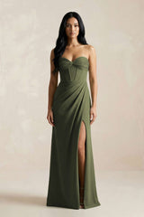 Sweetheart Corset Ruched Bridesmaid Dress in Willow Green - KISS BRIDAL Bridesmaid Dresses