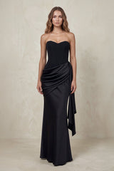 Sweetheart Corset Ruched Satin Mermaid Wedding Dress in Black - KISS BRIDAL Wedding Dresses