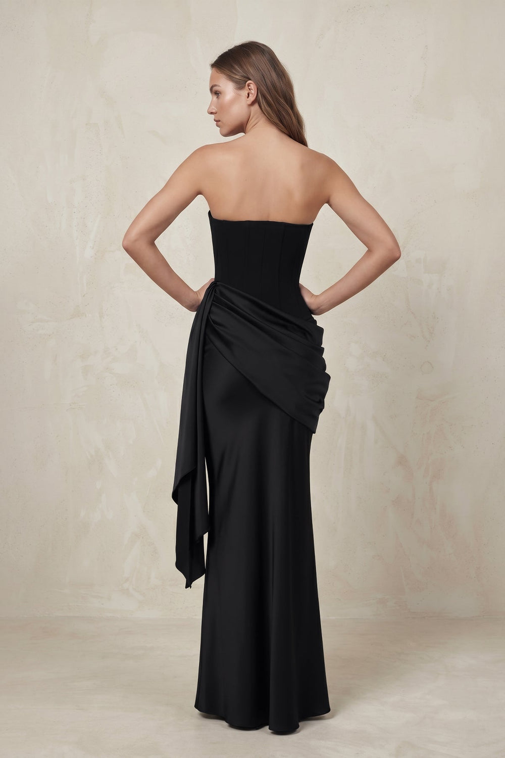 Sweetheart Corset Ruched Satin Mermaid Wedding Dress in Black - KISS BRIDAL Wedding Dresses