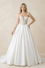 Sweetheart Corset Satin Ball Gown Wedding Dress in White - KISS BRIDAL Wedding Dresses