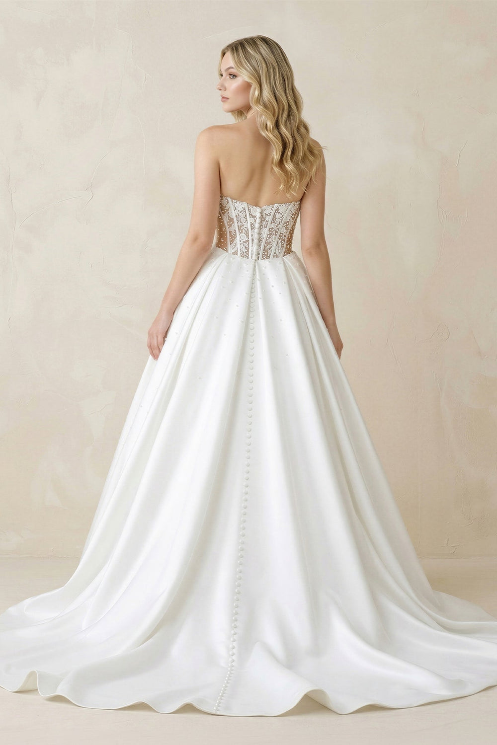 Sweetheart Corset Satin Ball Gown Wedding Dress in White - KISS BRIDAL Wedding Dresses