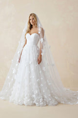 Sweetheart Flower Tulle A - Line Wedding Dress in White - KISS BRIDAL Wedding Dresses