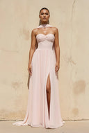 Sweetheart Gown With Slit in Blush Pink - SHE IS ME PROM DRESSES
