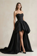 Sweetheart High - Low Satin Pleated Wedding Dress in Black - SHE IS ME Wedding Dresses