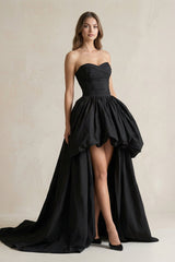 Sweetheart High - Low Satin Pleated Wedding Dress in Black - KISS BRIDAL Wedding Dresses
