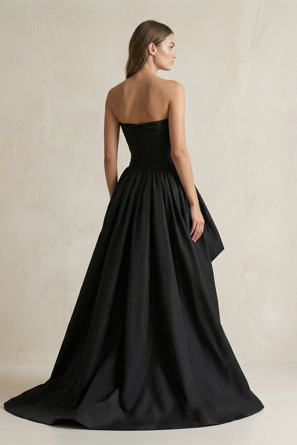Sweetheart High - Low Satin Pleated Wedding Dress in Black - KISS BRIDAL Wedding Dresses