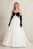 Sweetheart Jacquard Ball Gown Wedding Dress with Sleeves in Black and White - SHE IS ME Wedding Dresses