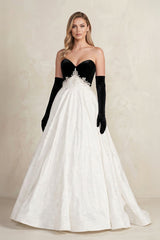 Sweetheart Jacquard Ball Gown Wedding Dress with Sleeves in Black and White - KISS BRIDAL Wedding Dresses