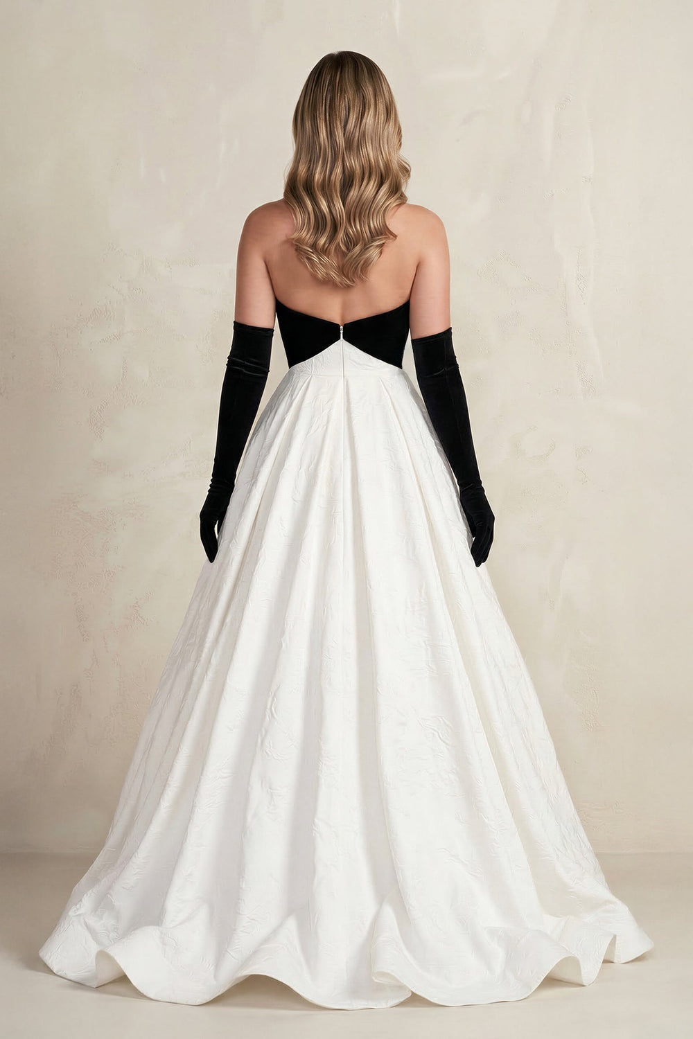 Sweetheart Jacquard Ball Gown Wedding Dress with Sleeves in Black and White - KISS BRIDAL Wedding Dresses