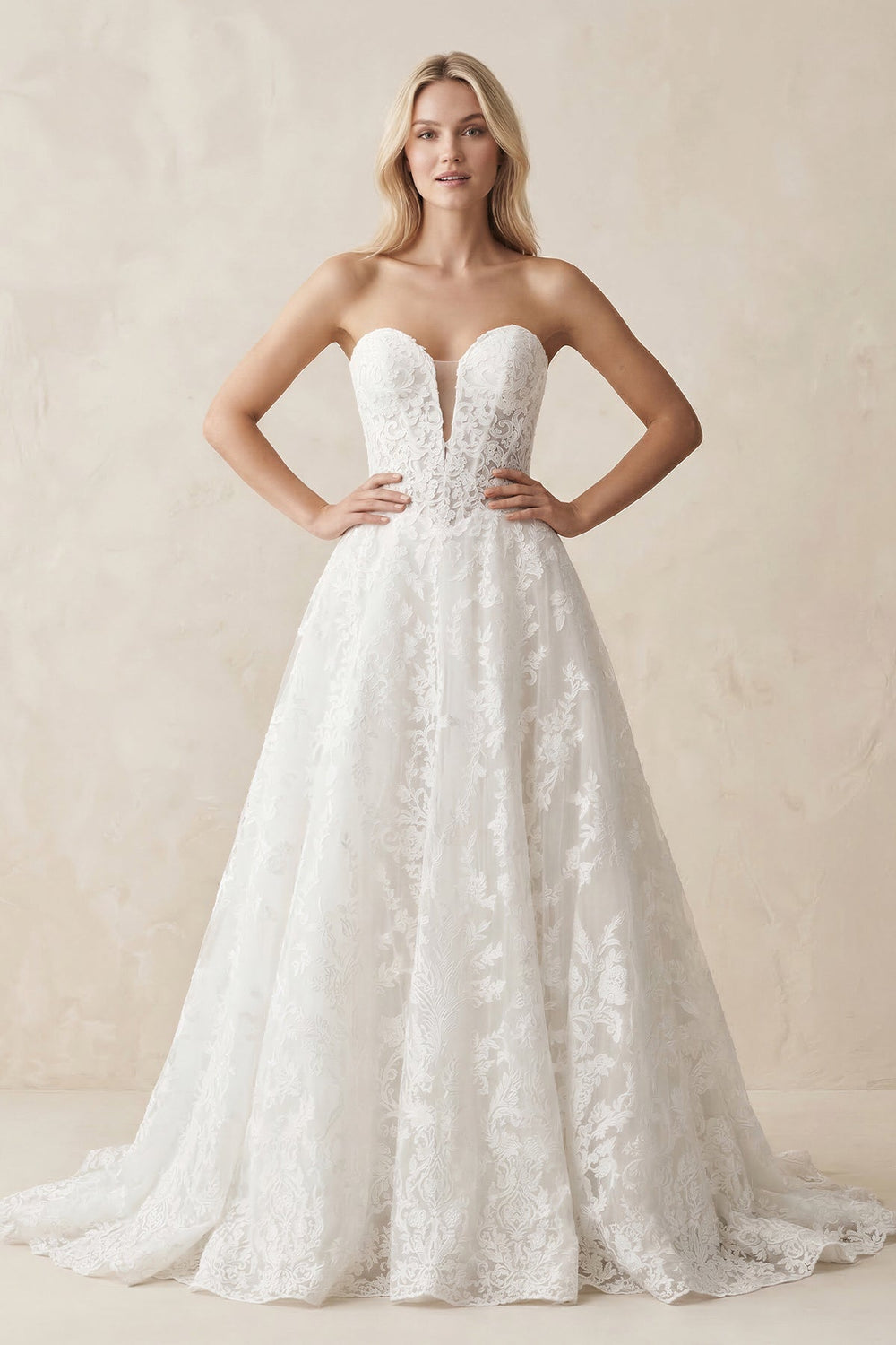 Sweetheart Lace A - Line Ruched Wedding Dress in White - KISS BRIDAL Wedding Dresses