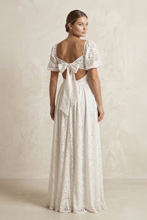 Sweetheart Lace A - Line Short Sleeve Wedding Dress in Ivory - SHE IS ME Wedding Dresses