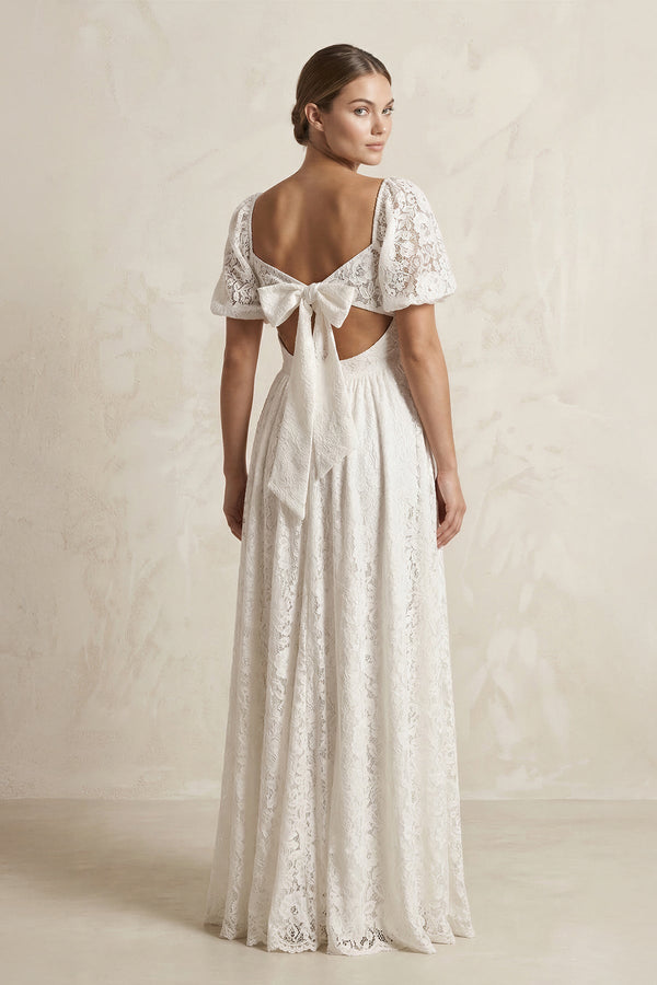 Sweetheart Lace A - Line Short Sleeve Wedding Dress in Ivory - SHE IS ME Wedding Dresses