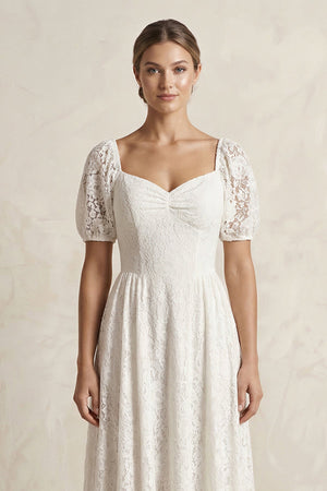 Sweetheart Lace A - Line Short Sleeve Wedding Dress in Ivory - SHE IS ME Wedding Dresses