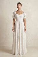 Sweetheart Lace A - Line Short Sleeve Wedding Dress in Ivory - SHE IS ME Wedding Dresses
