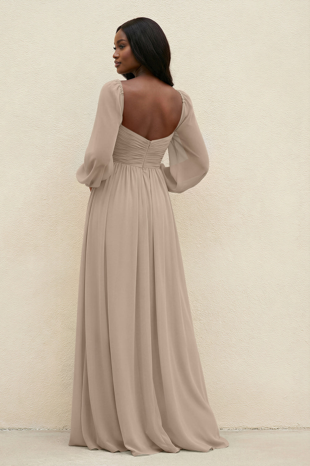 Sweetheart Long Sleeve A-Line Bridesmaid Dress in Almond