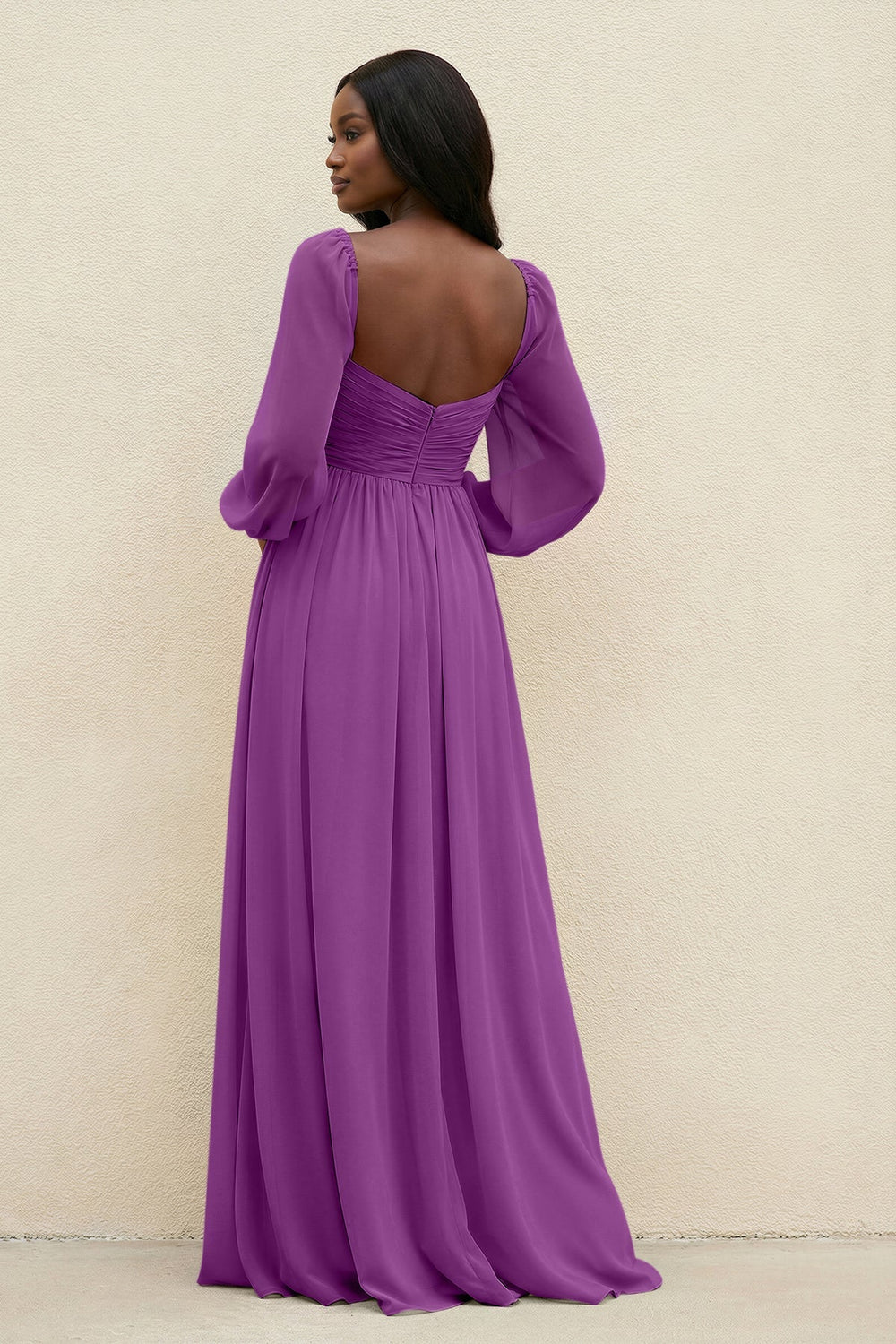 Sweetheart Long Sleeve A - Line Bridesmaid Dress in Amethyst - KISS BRIDAL Bridesmaid Dresses