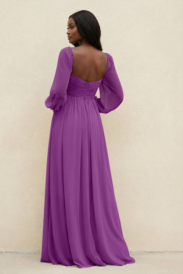 Sweetheart Long Sleeve A - Line Bridesmaid Dress in Amethyst - SHE IS ME Bridesmaid Dresses