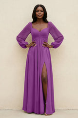 Sweetheart Long Sleeve A - Line Bridesmaid Dress in Amethyst - KISS BRIDAL Bridesmaid Dresses