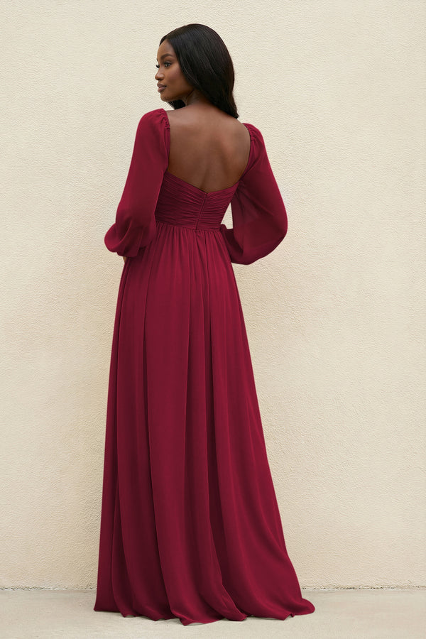 Sweetheart Long Sleeve A - Line Bridesmaid Dress in Berry - SHE IS ME Bridesmaid Dresses