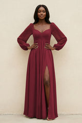 Sweetheart Long Sleeve A-Line Bridesmaid Dress in Berry | KISSBRIDAL