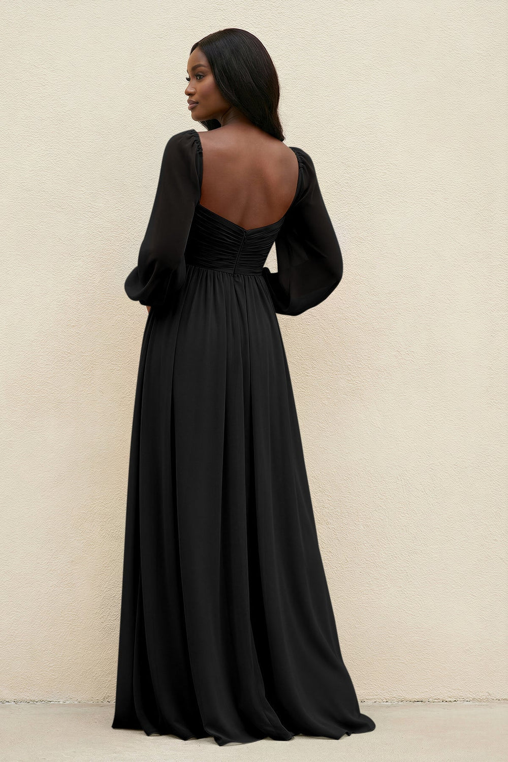 Sweetheart Long Sleeve A - Line Bridesmaid Dress in Black - KISS BRIDAL Bridesmaid Dresses
