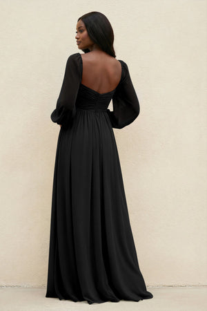 Sweetheart Long Sleeve A - Line Bridesmaid Dress in Black - SHE IS ME Bridesmaid Dresses
