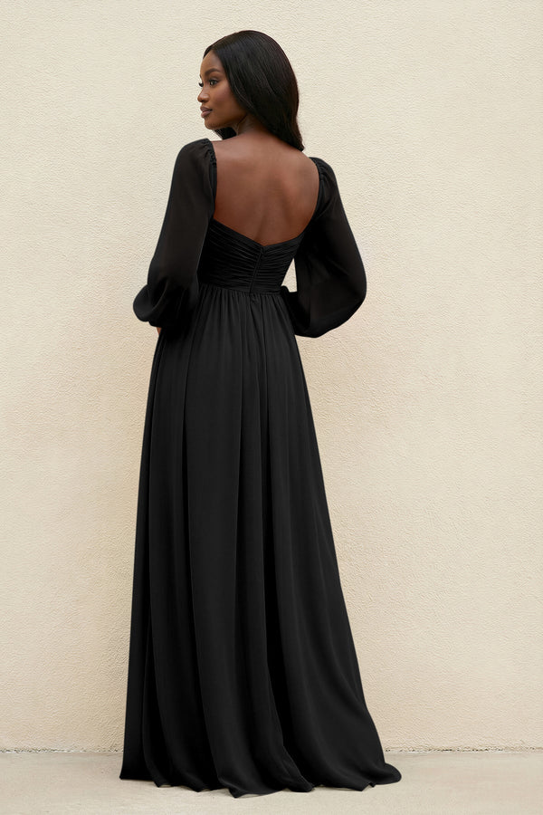 Sweetheart Long Sleeve A - Line Bridesmaid Dress in Black - SHE IS ME Bridesmaid Dresses