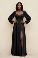 Sweetheart Long Sleeve A - Line Bridesmaid Dress in Black - SHE IS ME Bridesmaid Dresses
