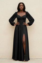 Sweetheart Long Sleeve A - Line Bridesmaid Dress in Black - KISS BRIDAL Bridesmaid Dresses