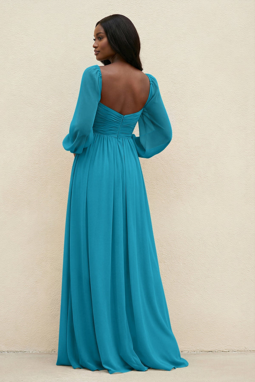 Sweetheart Long Sleeve A - Line Bridesmaid Dress in Blue Jay - KISS BRIDAL Bridesmaid Dresses