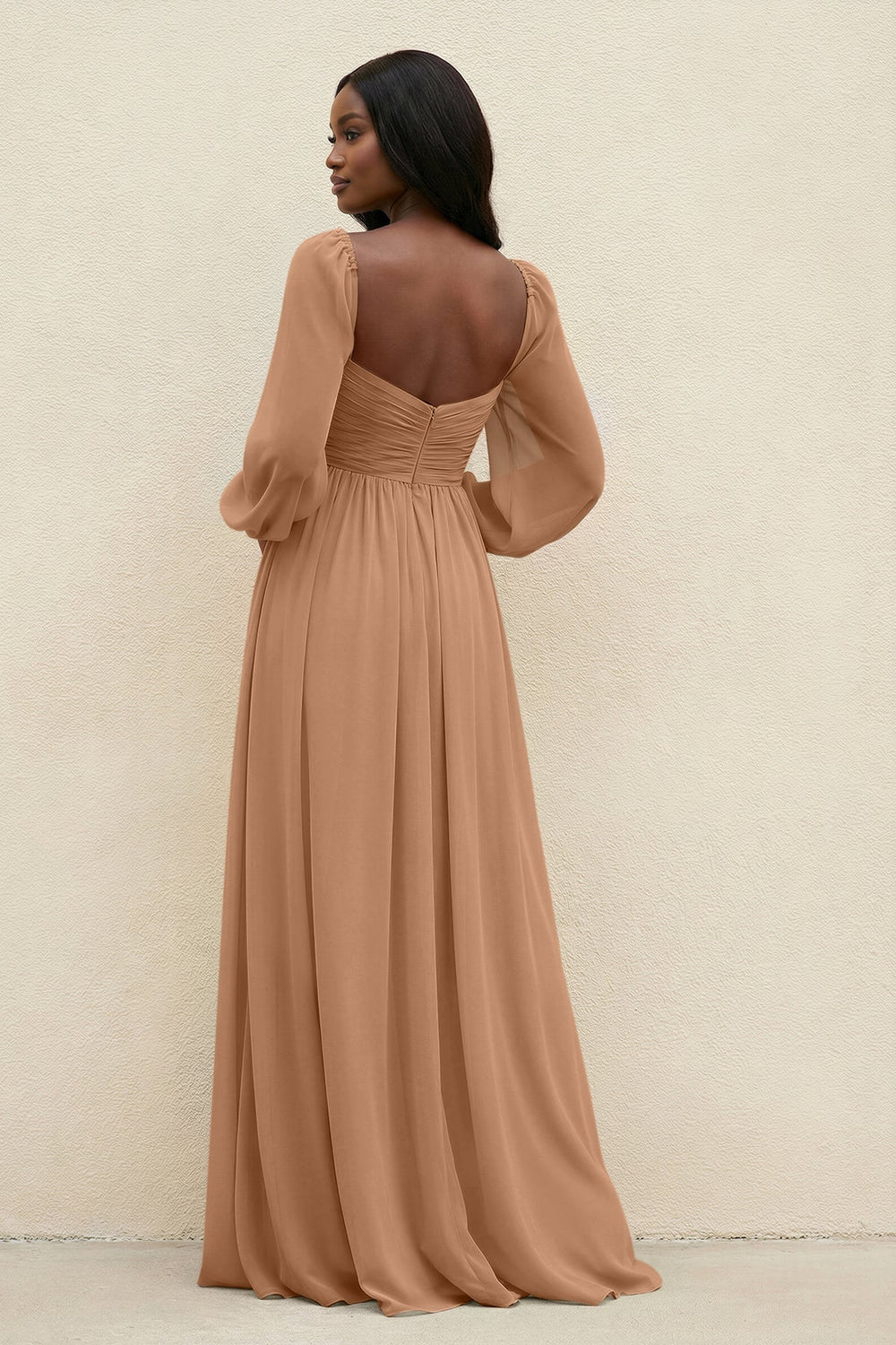 Sweetheart Long Sleeve A - Line Bridesmaid Dress in Bronzer - KISS BRIDAL Bridesmaid Dresses