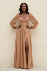 Sweetheart Long Sleeve A - Line Bridesmaid Dress in Bronzer - KISS BRIDAL Bridesmaid Dresses