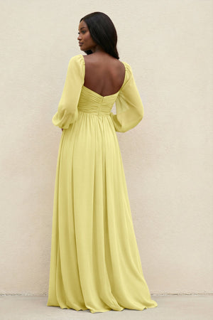 Sweetheart Long Sleeve A - Line Bridesmaid Dress in Buttercup - SHE IS ME Bridesmaid Dresses