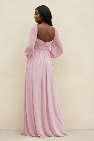 Sweetheart Long Sleeve A - Line Bridesmaid Dress in Candy Pink - SHE IS ME Bridesmaid Dresses