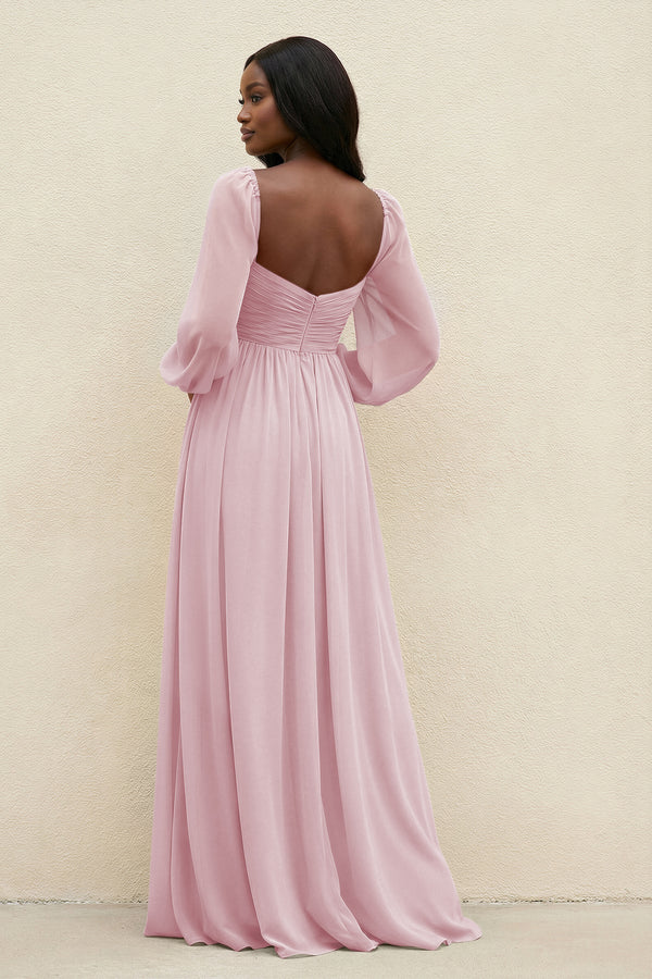 Sweetheart Long Sleeve A - Line Bridesmaid Dress in Candy Pink - SHE IS ME Bridesmaid Dresses