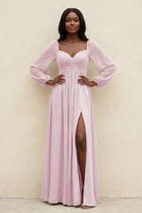 Sweetheart Long Sleeve A-Line Bridesmaid Dress in Candy Pink | KISSBRIDAL