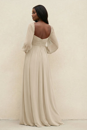 Sweetheart Long Sleeve A - Line Bridesmaid Dress in Champagne - SHE IS ME Bridesmaid Dresses