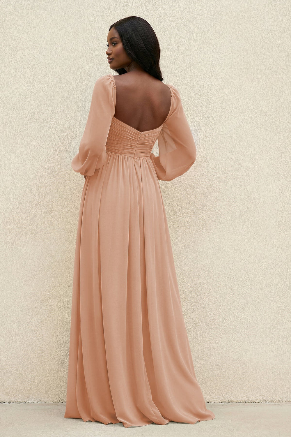 Sweetheart Long Sleeve A - Line Bridesmaid Dress in Champagne Rose - KISS BRIDAL Bridesmaid Dresses