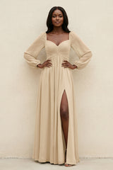 Sweetheart Long Sleeve A-Line Bridesmaid Dress in Champagne | KISSBRIDAL