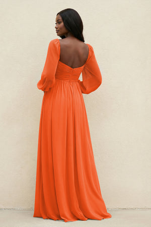 Sweetheart Long Sleeve A-Line Bridesmaid Dress in Cinnamon (2) | KISSBRIDAL