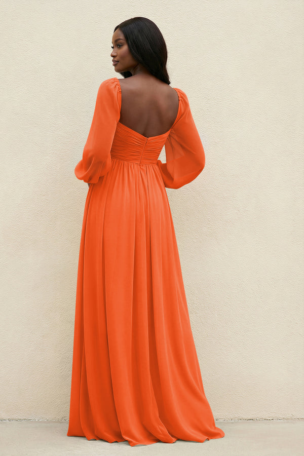 Sweetheart Long Sleeve A-Line Bridesmaid Dress in Cinnamon (2) | KISSBRIDAL