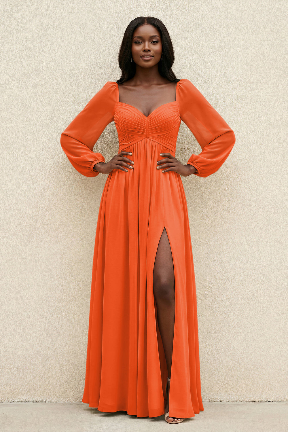 Sweetheart Long Sleeve A-Line Bridesmaid Dress in Cinnamon