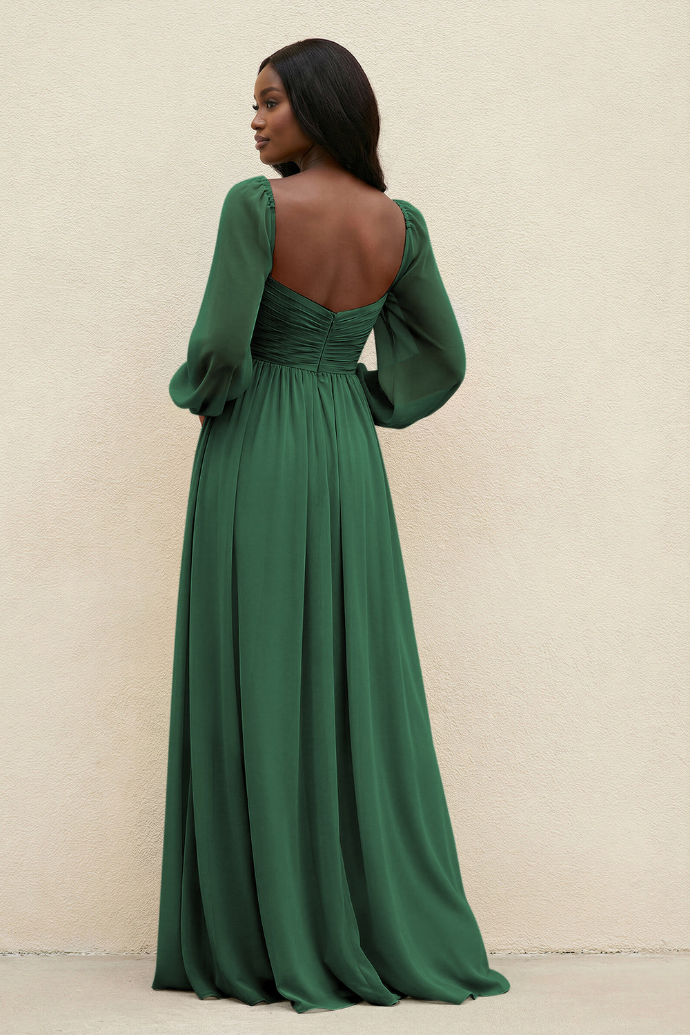 Sweetheart Long Sleeve A-Line Bridesmaid Dress in Dark Green