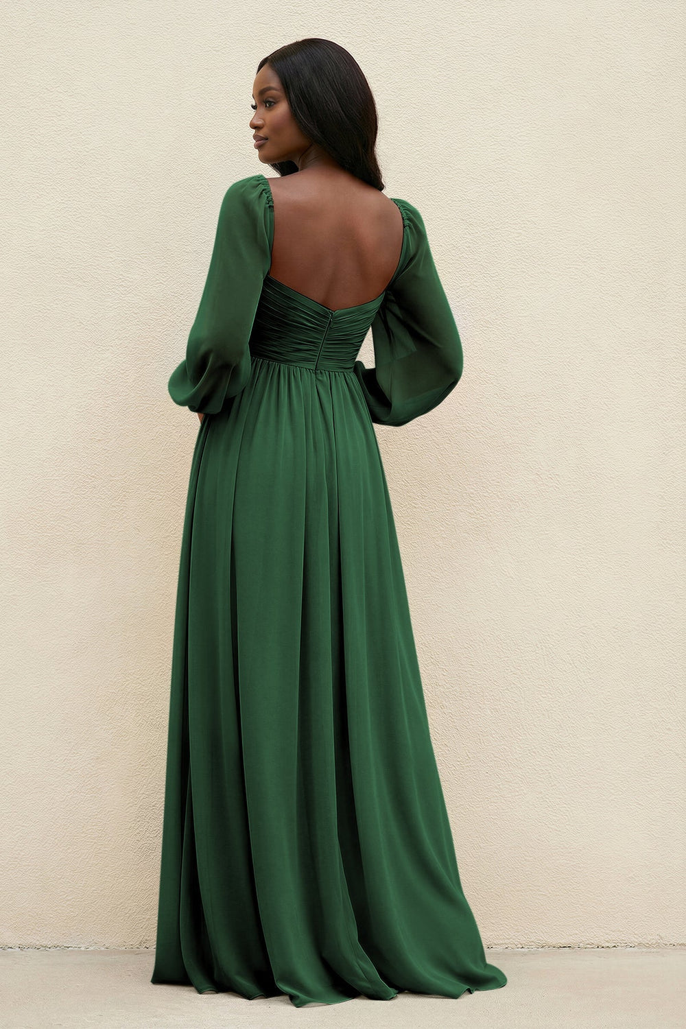 Sweetheart Long Sleeve A - Line Bridesmaid Dress in Dark Green - KISS BRIDAL Bridesmaid Dresses