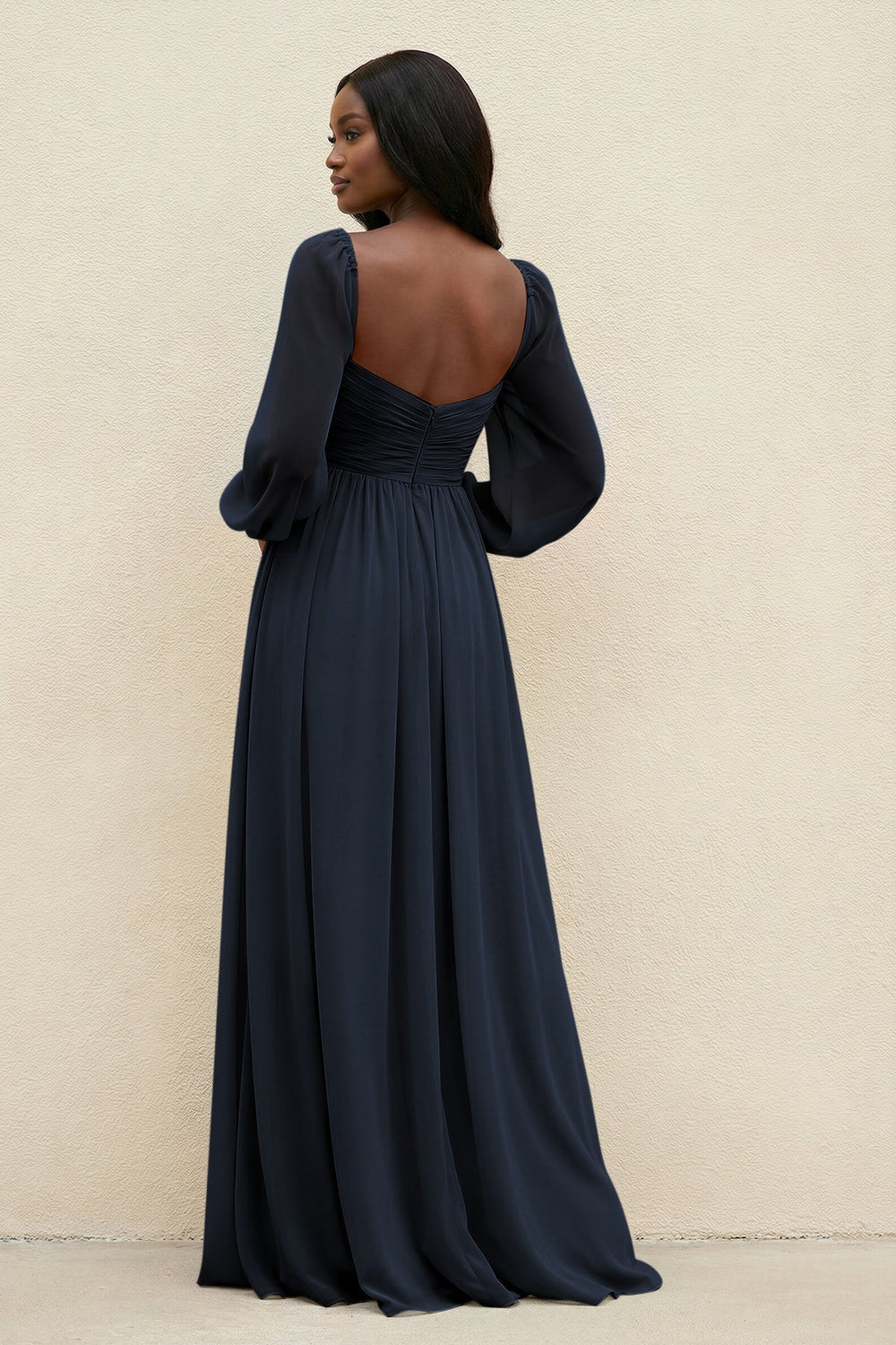 Sweetheart Long Sleeve A - Line Bridesmaid Dress in Dark Navy - KISS BRIDAL Bridesmaid Dresses