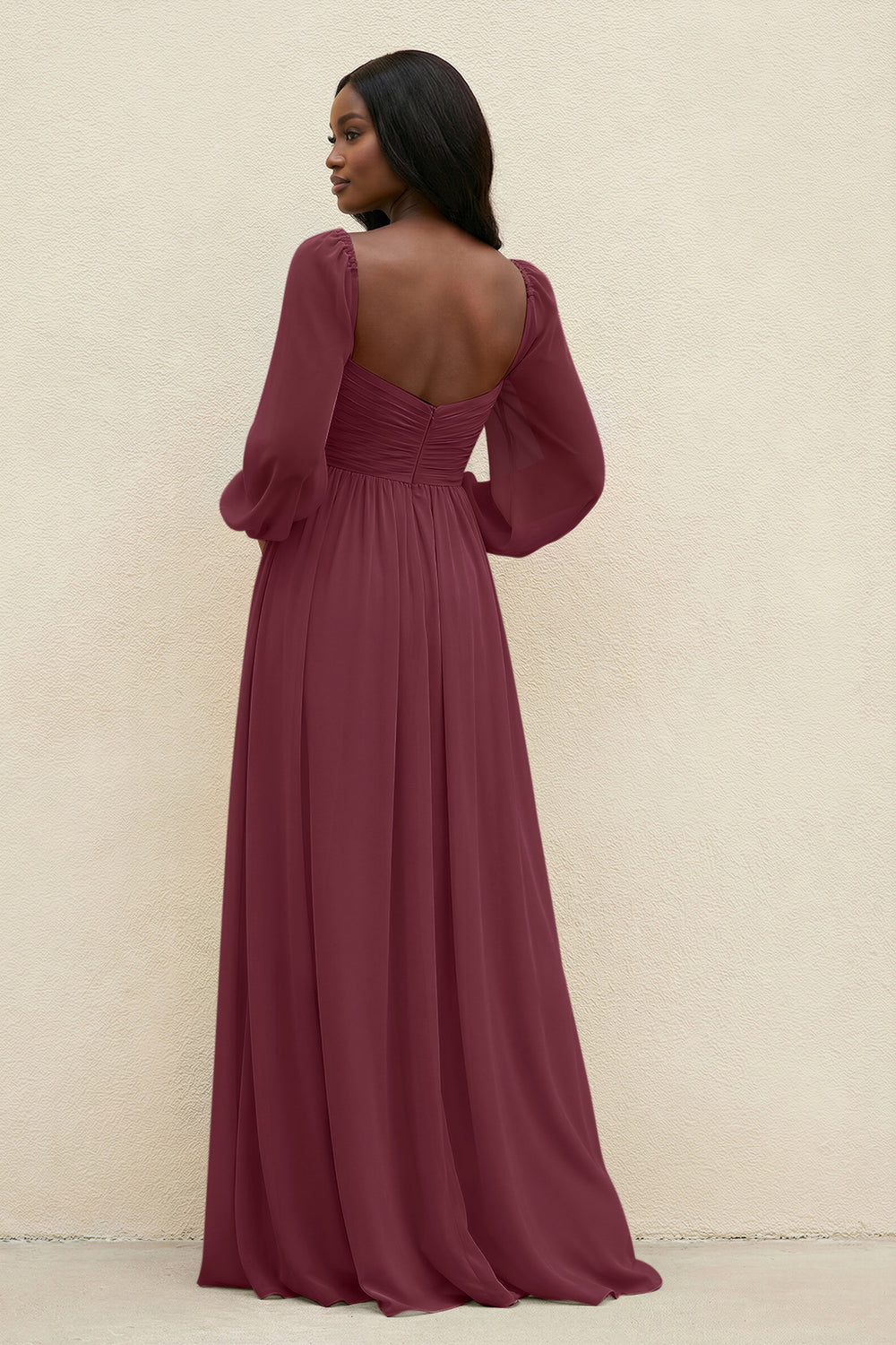 Sweetheart Long Sleeve A-Line Bridesmaid Dress in Desert Rose