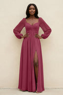 Sweetheart Long Sleeve A - Line Bridesmaid Dress in Desert Rose - SHE IS ME Bridesmaid Dresses